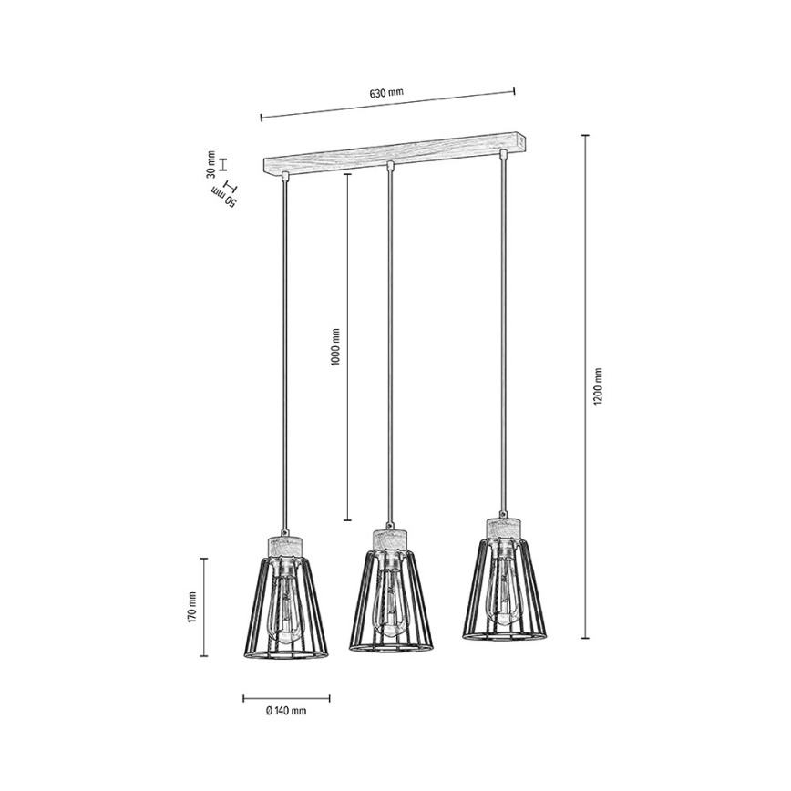 Spot-Light - Ljusskrona med upphängningsrem  ORAZIO 3xE27/60W/230V ek
