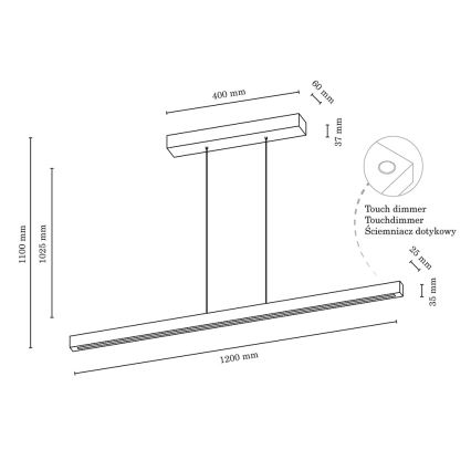LED ljusreglerad ljuskrona på textilsladd SMAL LED/18W/230V ek