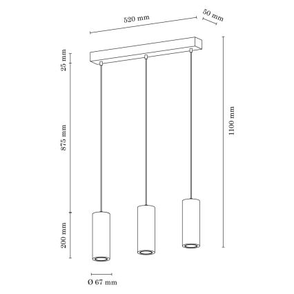 Spot-Light 1551374 - LED Ljuskrona med snöre PIPE 3xGU10/5W/230V matt ek