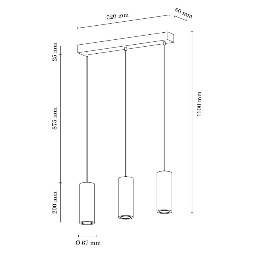 Spot-Light 1551374 - LED Ljuskrona med snöre PIPE 3xGU10/5W/230V matt ek