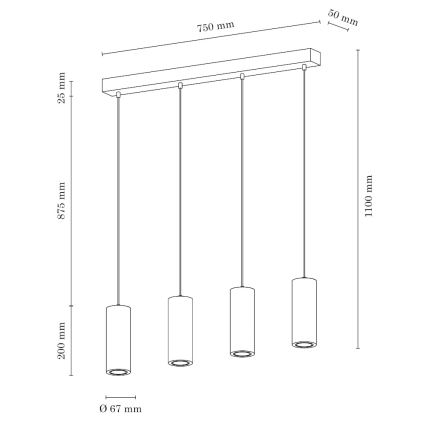 Spot-Light 1551474 - LED Ljuskrona med snöre PIPE 4xGU10/5W/230V matt ek