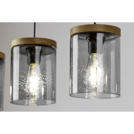 Ljuskrona med snöre MONSUN 1xE27/60W/230V furu - FSC-certifierad