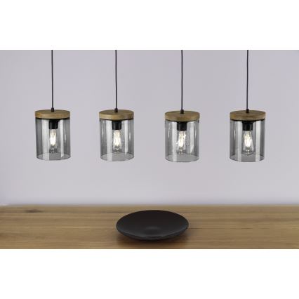 Ljuskrona med snöre MONSUN 1xE27/60W/230V furu - FSC-certifierad