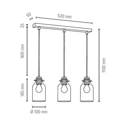 Ljuskrona med snöre ALESSANDRO 3xE27/60W/230V - FSC-certifierad
