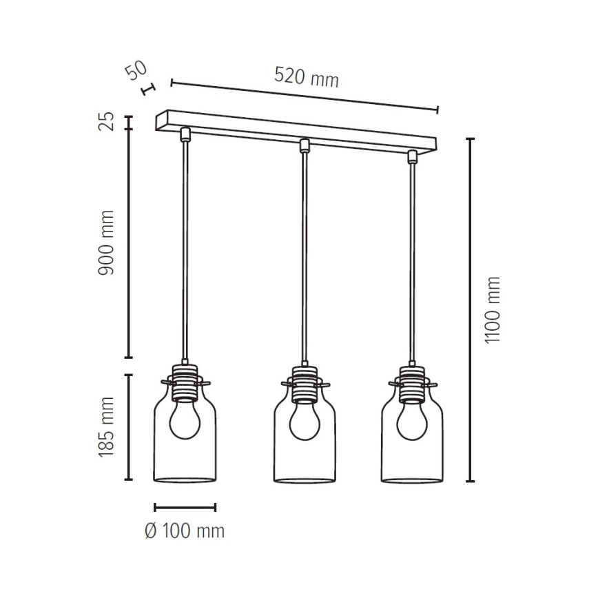 Ljuskrona med snöre ALESSANDRO 3xE27/60W/230V - FSC-certifierad