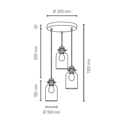 Taklampa på kabel ALESSANDRO 3xE27/60W/230V bok