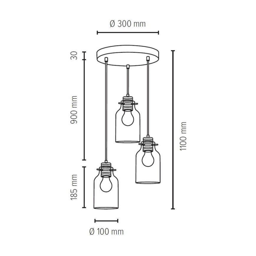 Taklampa på kabel ALESSANDRO 3xE27/60W/230V bok
