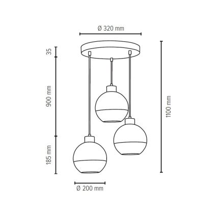 Spot-Light 1860336R - Ljuskrona med snöre FRESH 3xE27/60W/230V