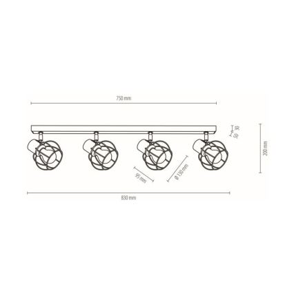 Takspotlight PHIPHI 4xE27/60W/230V ek - FSC-certifierad