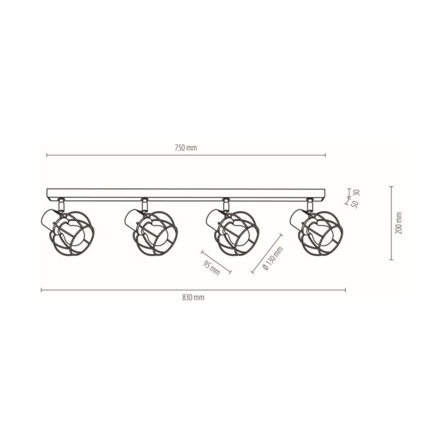 Takspotlight PHIPHI 4xE27/60W/230V ek - FSC-certifierad