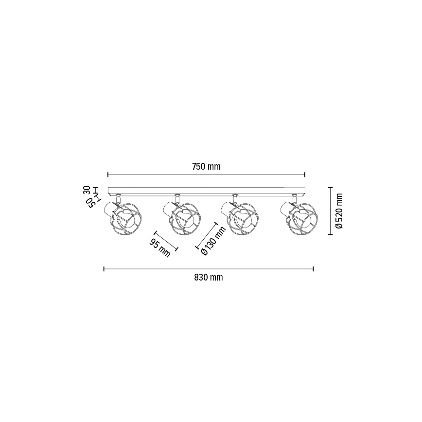 Takspotlight PHIPHI 4xE27/60W/230V ek - FSC-certifierad