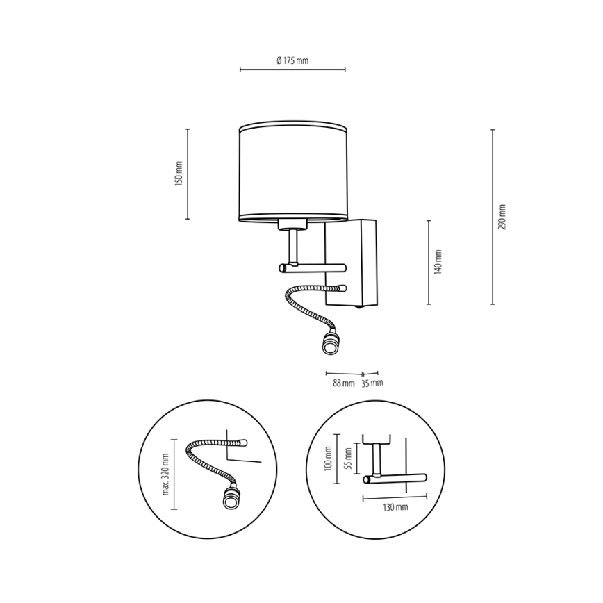 Vägglampa BOHO 1xE27/25W/230V + LED/1W/230V ek