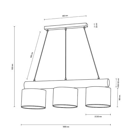 Ljuskrona med upphängningsrem PINO MIX 3xE27/40W/230V tall - FSC-certifierad