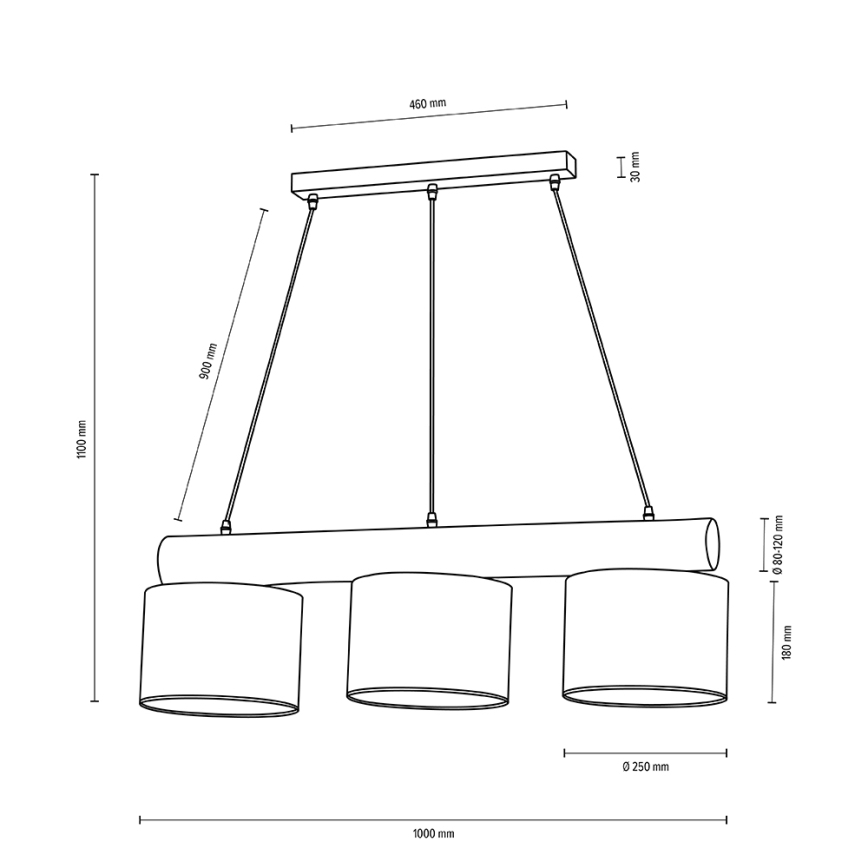 Ljuskrona med upphängningsrem PINO MIX 3xE27/40W/230V tall - FSC-certifierad