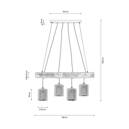 Taklampa på kabel NEGRO 4xE27/25W/230V furu