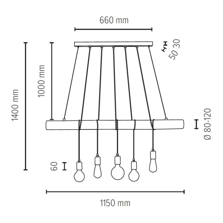 Ljuskrona med textilsladd TRABO 5xE27/60W/230V tall