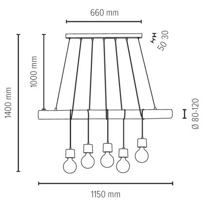 Ljuskrona med snöre TRABO 5xE27/60W/230V - FSC-certifierad