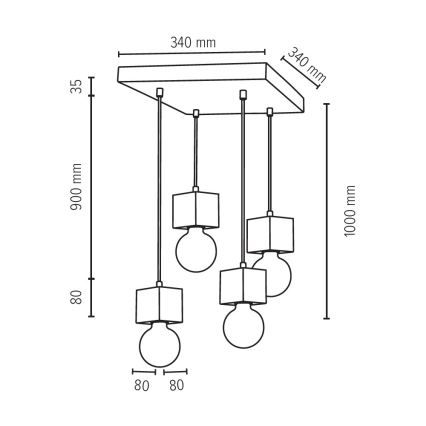 Taklampa på kabel TRONGO 4xE27/60W/230V ek