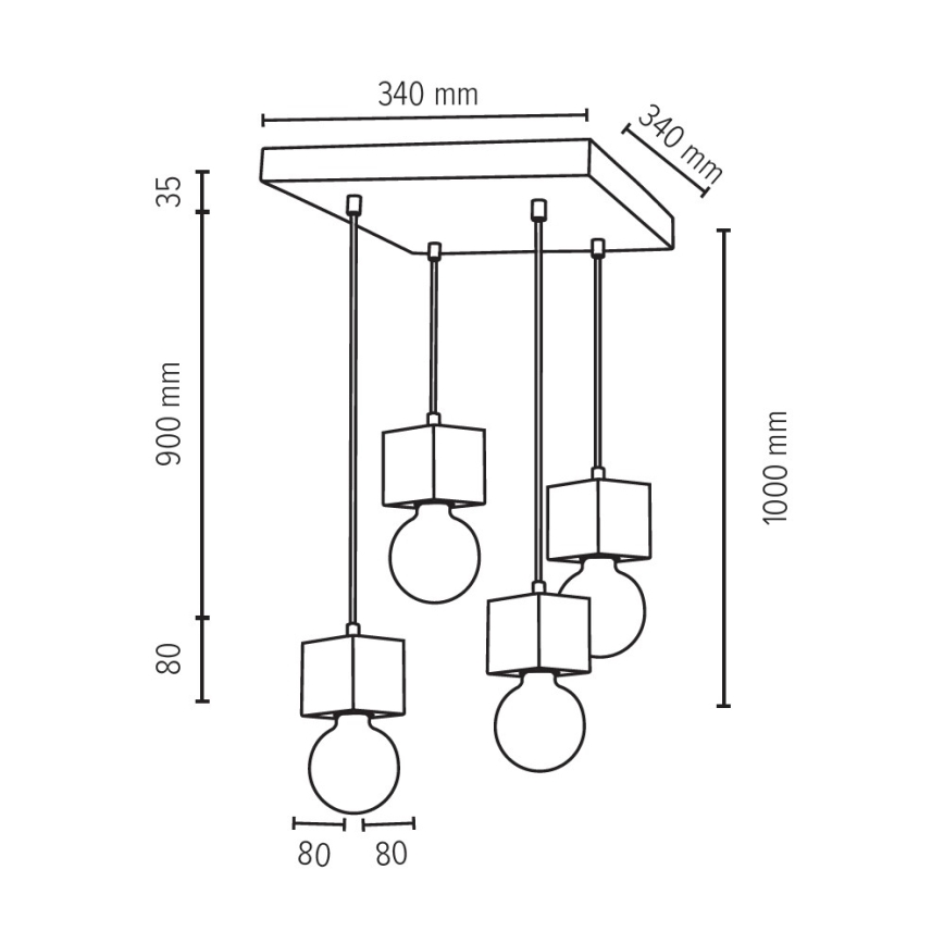 Taklampa på kabel TRONGO 4xE27/60W/230V ek