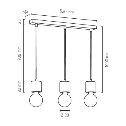 Taklampa på lina PINO 3xE27/60W/230V tall