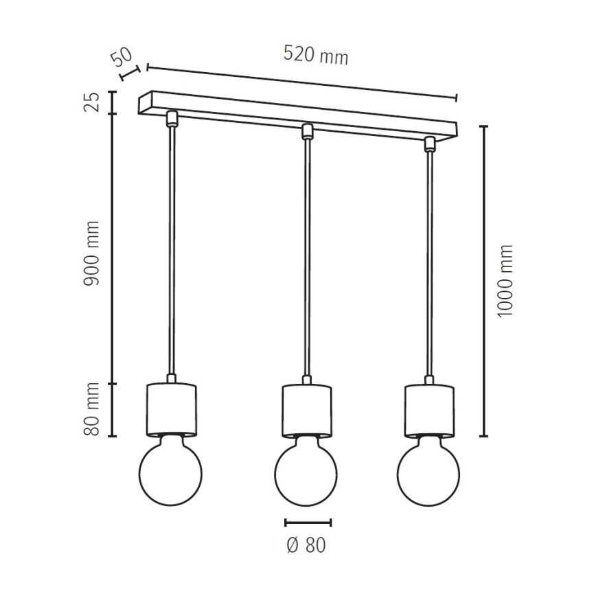 Taklampa på lina PINO 3xE27/60W/230V tall