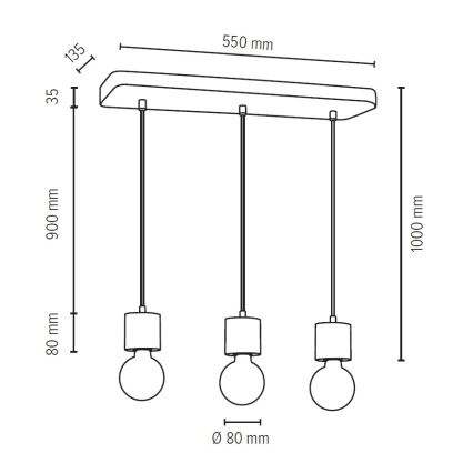 Ljuskrona med snöre STRONG 3xE27/60W/230V - FSC-certifierad