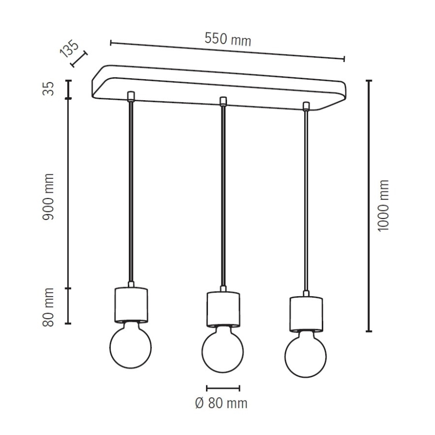 Ljuskrona med snöre STRONG 3xE27/60W/230V - FSC-certifierad