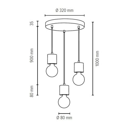 Taklampa på kabel STRONG 3xE27/60W/230V betong
