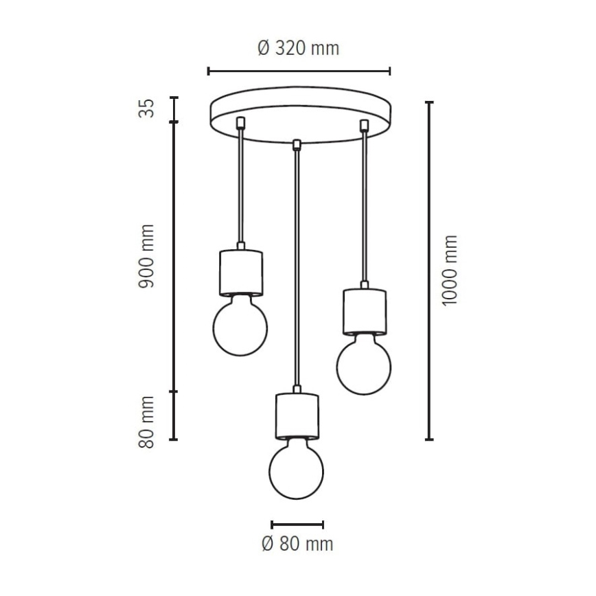 Taklampa på kabel STRONG 3xE27/60W/230V betong