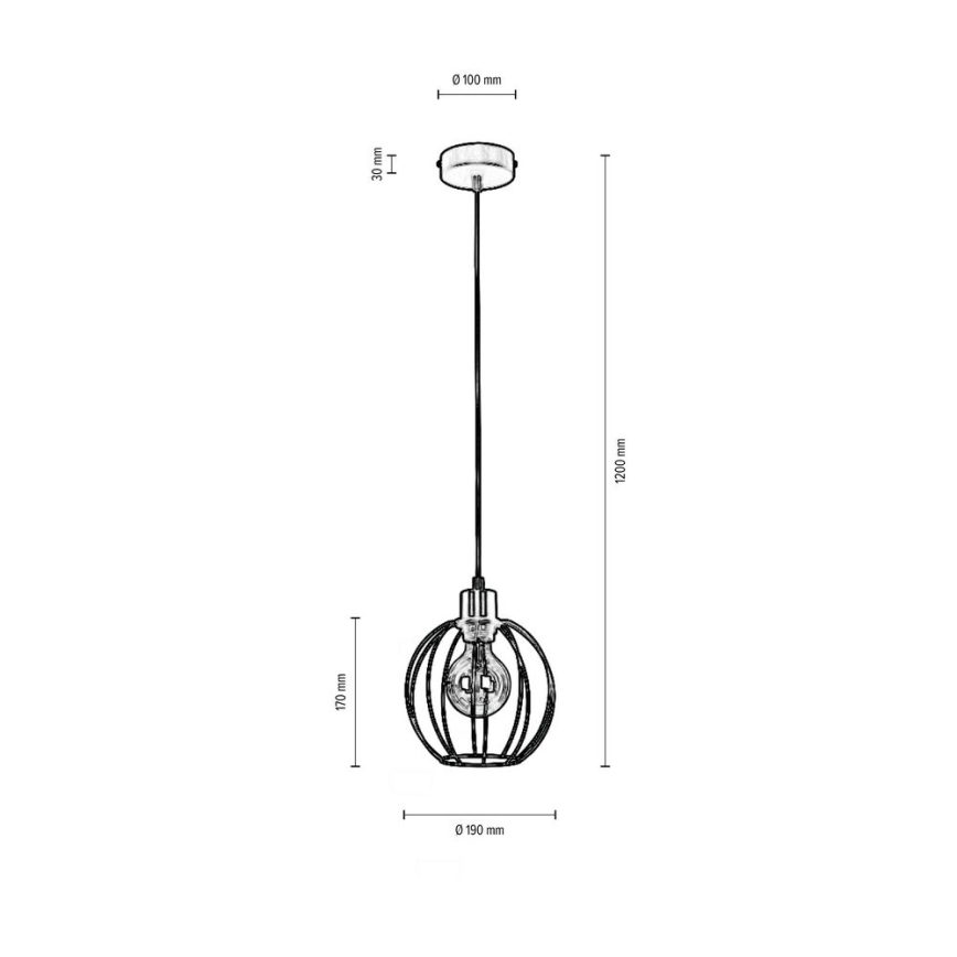 Taklampa på kabel BERIS 1xE27/60W/230V