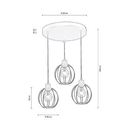 Taklampa på kabel BERIS 3xE27/60W/230V