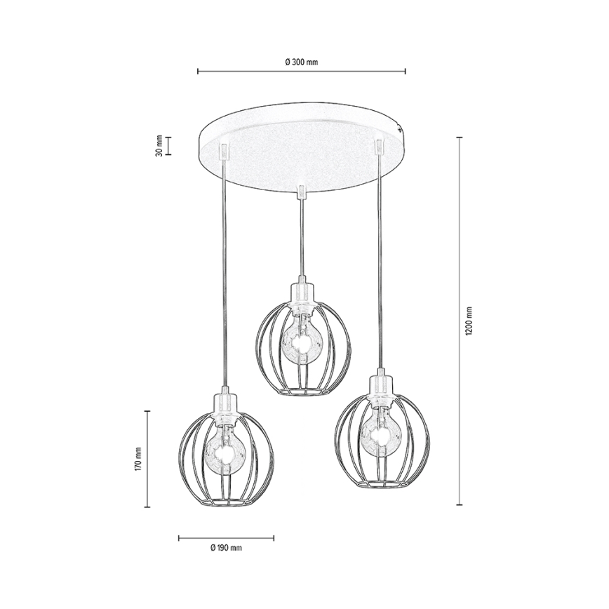 Taklampa på kabel BERIS 3xE27/60W/230V