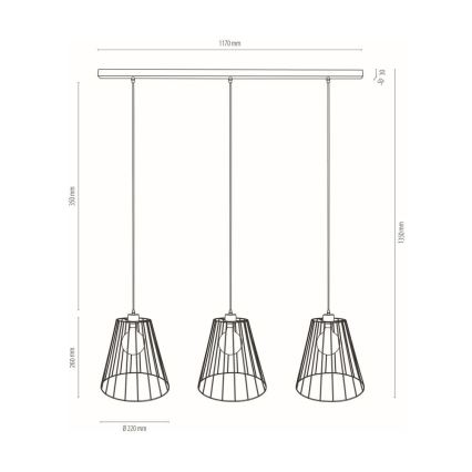 Ljuskrona med upphängningsrem ORAZIO 3xE27/60W/230V ek