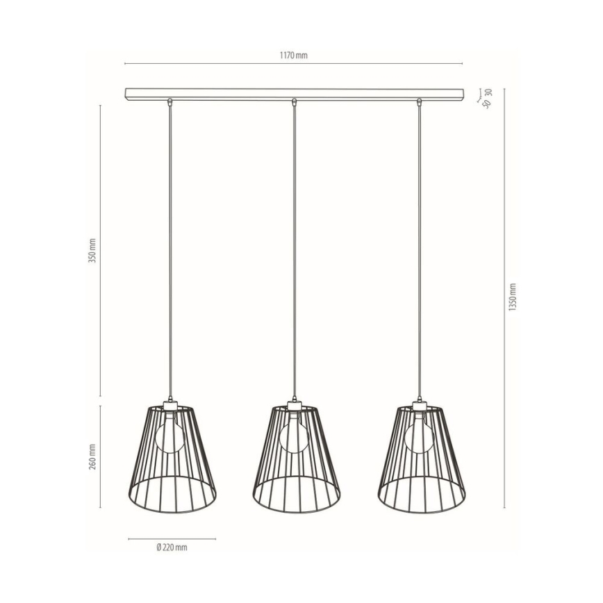 Taklampa på lina ORAZIO 3xE27/60W/230V furu