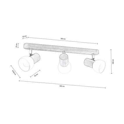 Tak spotlight NEL 3xE27/15W/230V valnöt