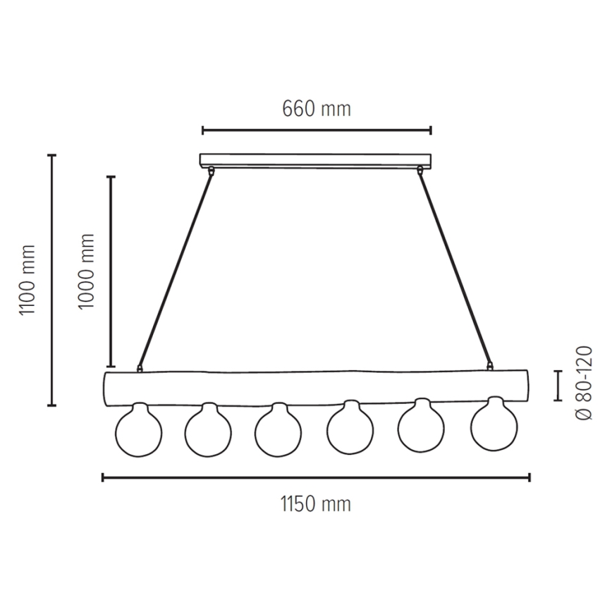 Taklampa på kabel TRABO 6xE27/25W/230V ek