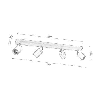Tak spotlight MANARA 4xGU10/5W/230V valnöt - FSC-certifierad