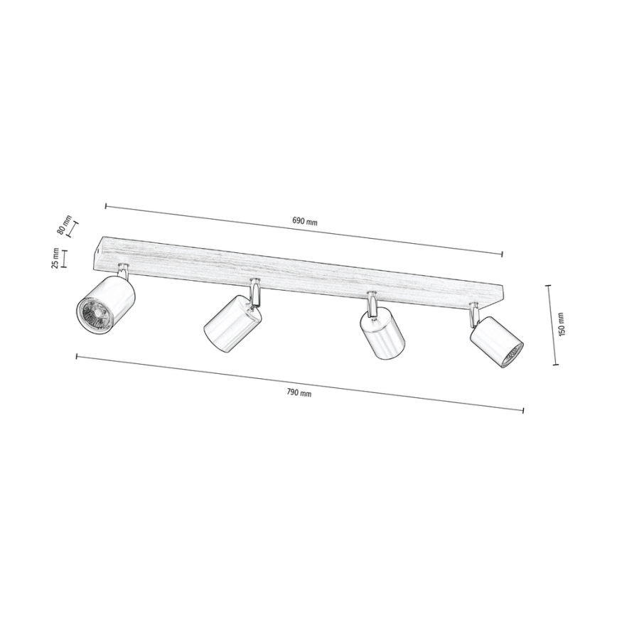 Tak spotlight MANARA 4xGU10/5W/230V valnöt - FSC-certifierad