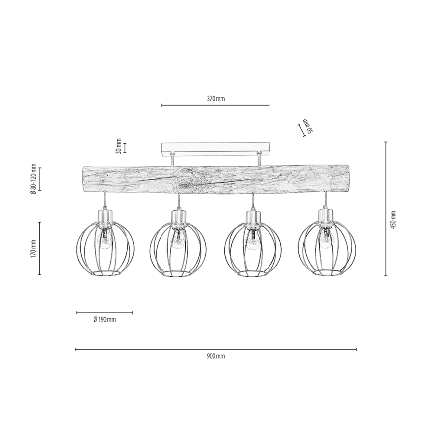 Takmonterad taklampa BERIS 4xE27/25W/230V furu