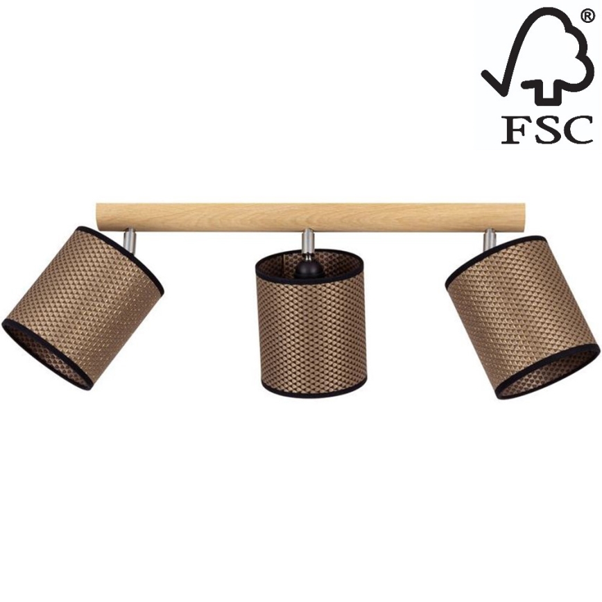 Spotlight BENITA 3xE27/25W/230V brun/ek – FSC certifierade