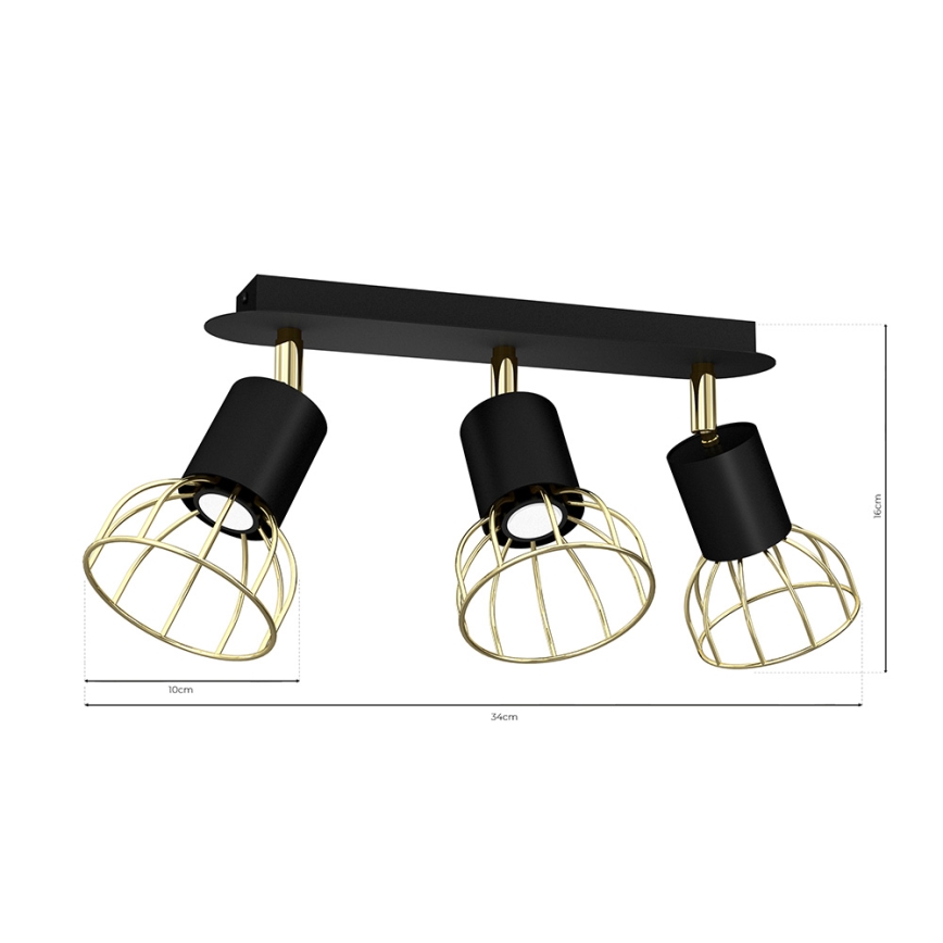Spotlight  DANTE 3xGU10/25W/230V svart /gyllene 