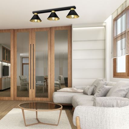 Spotlight DEMET 3xE27/60W/230V svart/guld