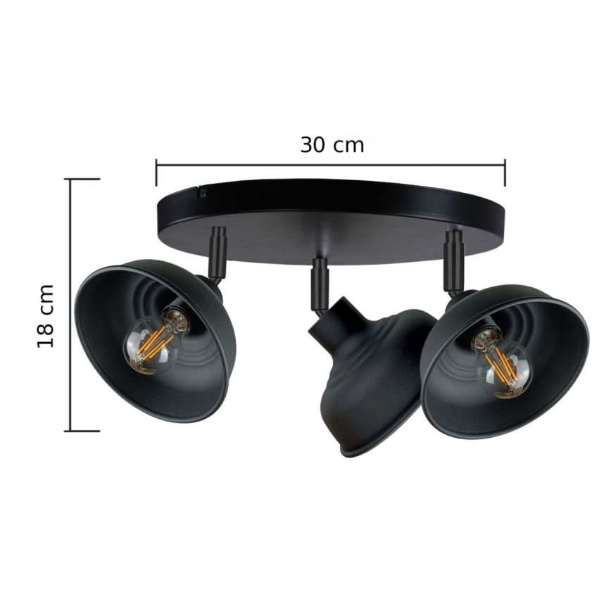Spotlight FAUN 3xE27/60W/230V svart