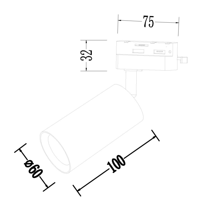 Spotlight för 1-fas skensystem PIPE 1xGU10/10W/230V svart