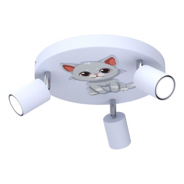 Spotlight för barn FUN 3xGU10/8W/230V blå/katt