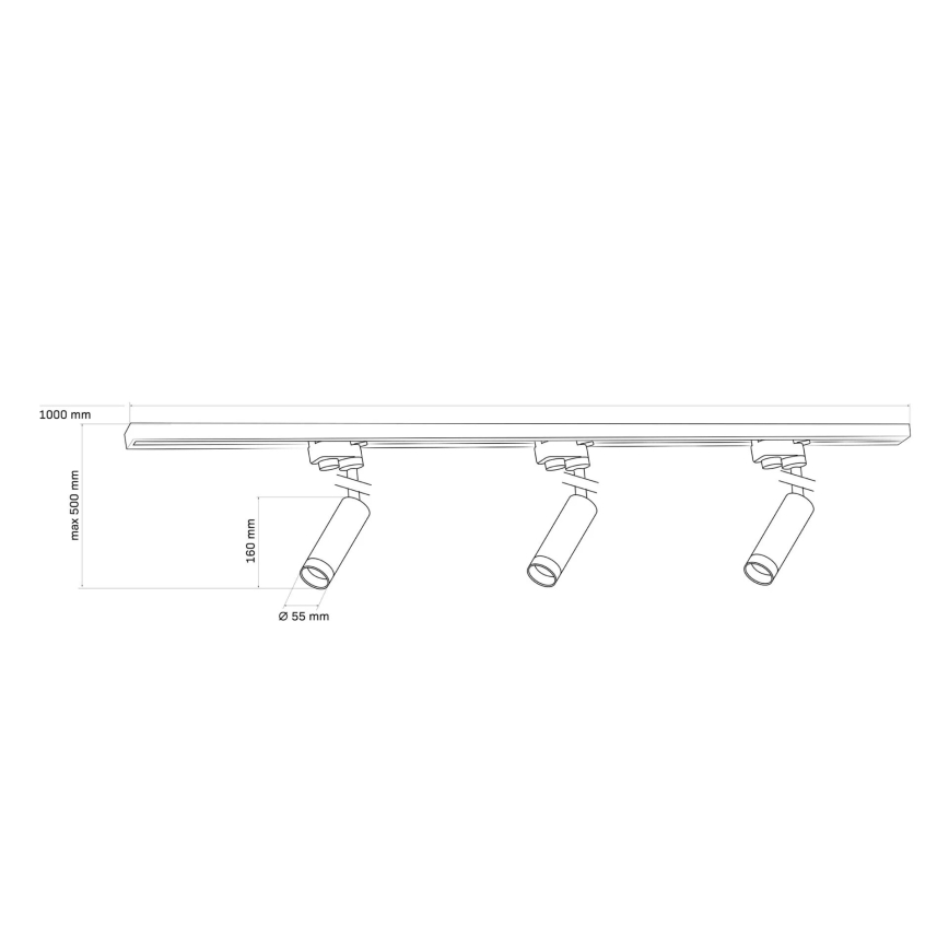 Spotlight för skensystem PORTO 3xGU10/10W/230V + 1 m skensystem svart