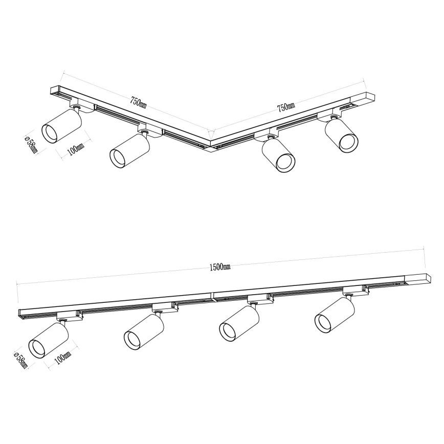 Spotlight i skensystem PIPE 4xGU10/10W/230V svart