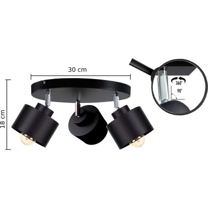 Spotlight SIMPLY BLACK 3xE27/60W/230V diameter 30 cm