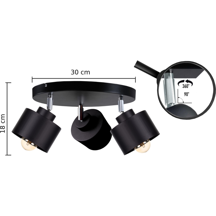 Spotlight SIMPLY BLACK 3xE27/60W/230V diameter 30 cm
