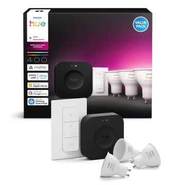 Startpaket Philips Hue WHITE AND COLOR AMBIANCE 3xGU10/4,2W 2000–6500K + anslutningsenhet